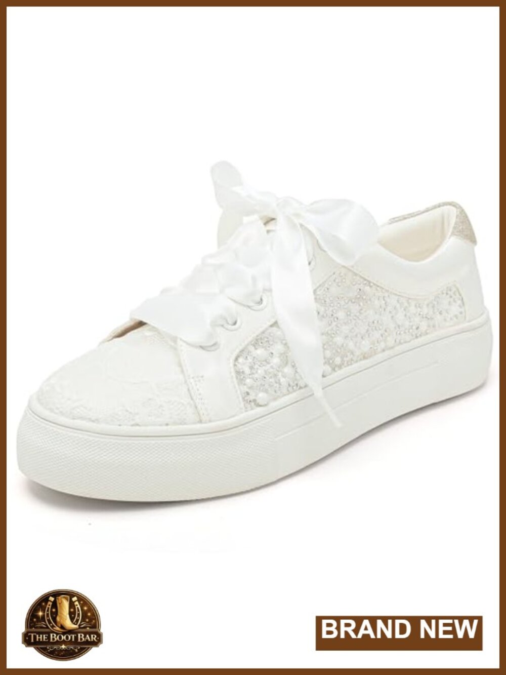 Lace Platform Rhinestone Wedding Sneakers Bridal Tennis Shoes 1.46" Heel